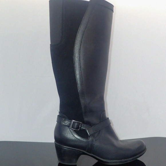 Women's Knee High Boots 6M Clarks Black Leather Wide Calf
